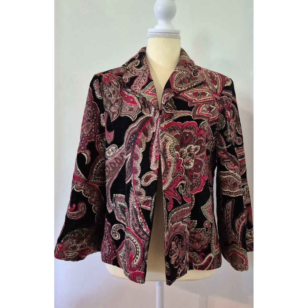 Vintage Harve Benard Tapestry Jacket 12 Black Red Paisley Jacquard Blazer Lined